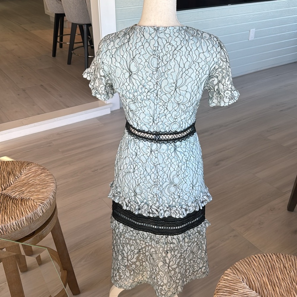Dusty Blue Lace Ruffle Detail Midi Dress by “pretty little thing” size 6 - Picture 4 of 4